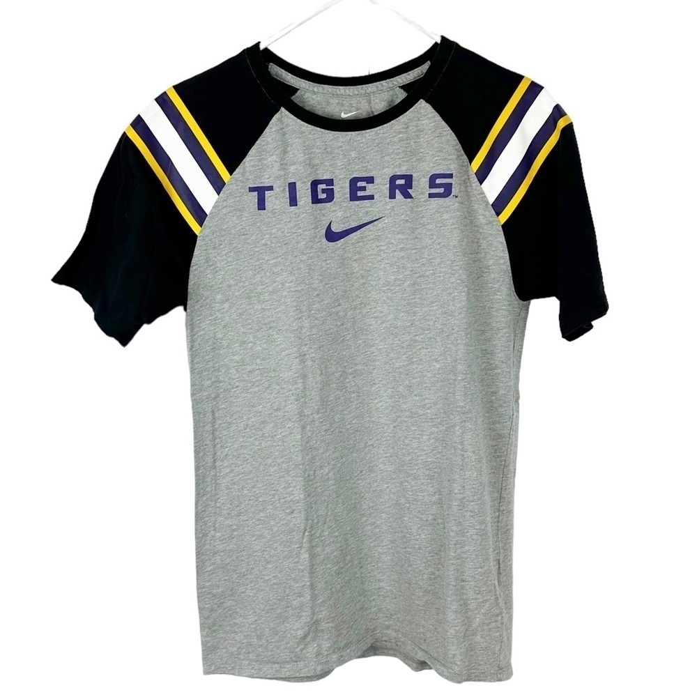 LSU Tigers Athletic Cut Shoulder Stripe Short Sleeve Shirt
